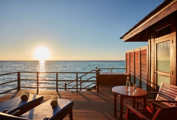 Sun Siyam Olhuveli Deluxe Water Villa Deck Sunset