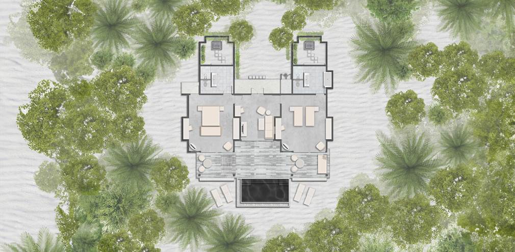 Two Bedroom Pool Beach Villa Floorplan