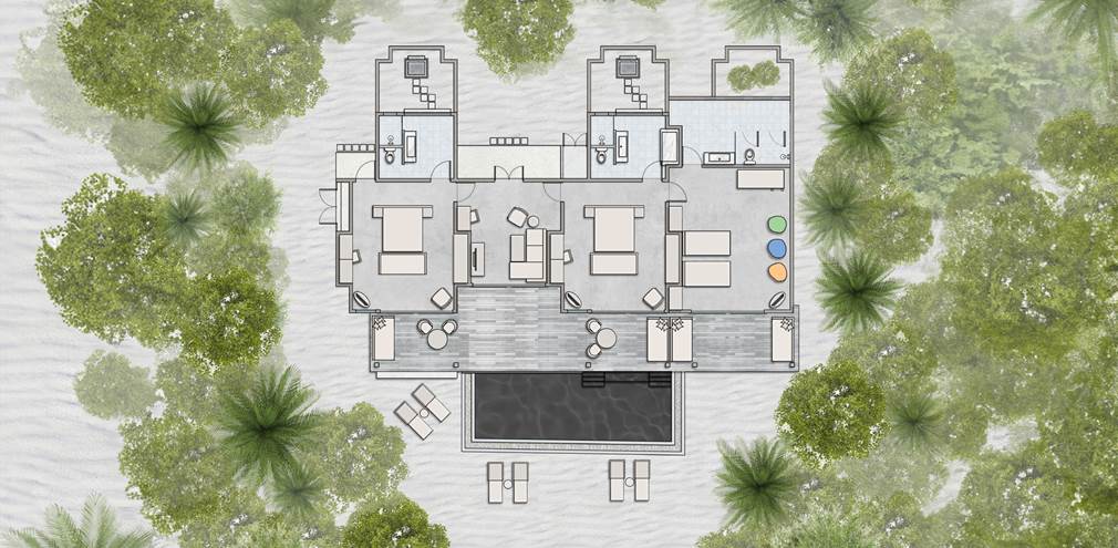 Three Bedroom Pool Beach Villa Floorplan