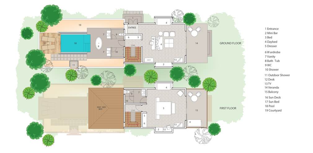 Floor Plan of Grand Beach Suite Sun Siyam Iru Veli