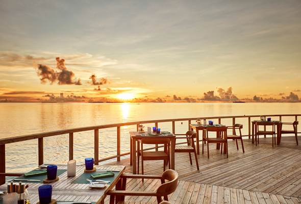 Outdoor Dinner setup at Roma Restaurant in Sun Siyam Iru Veli, Maldives
