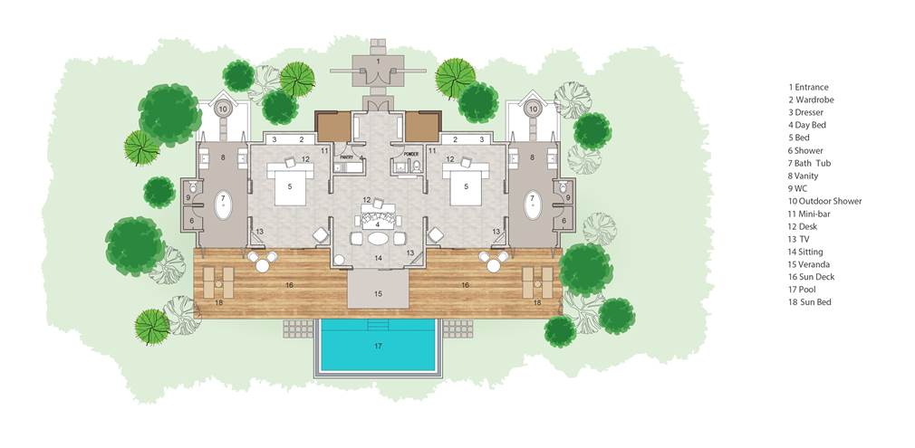 Floor Plan of Grand Ocean Suite Sun Siyam Iru Veli