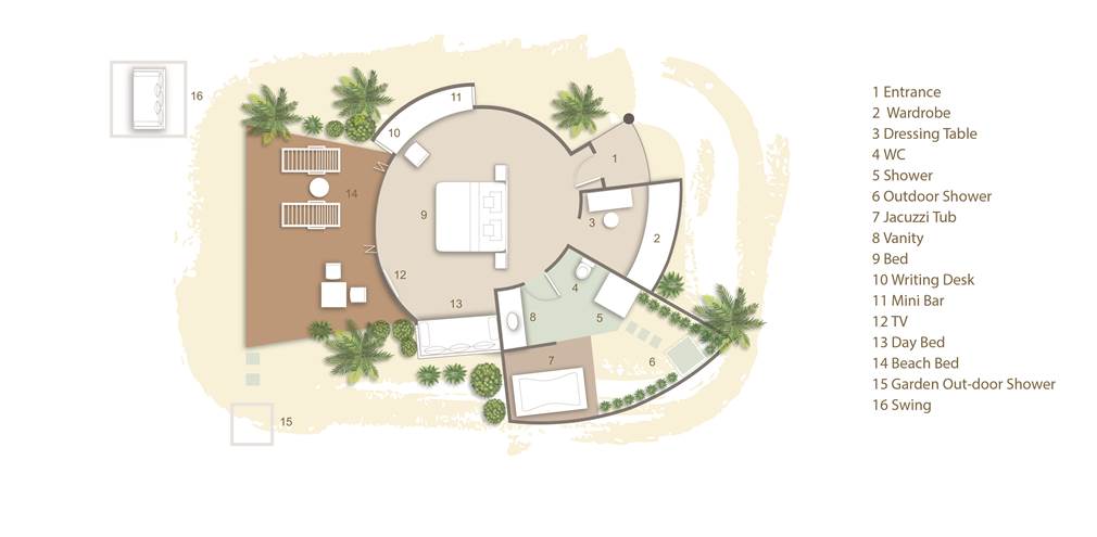 Floor Plan of Sun Siyam Vilu Reef Jacuzzi Deluxe Beach Villa