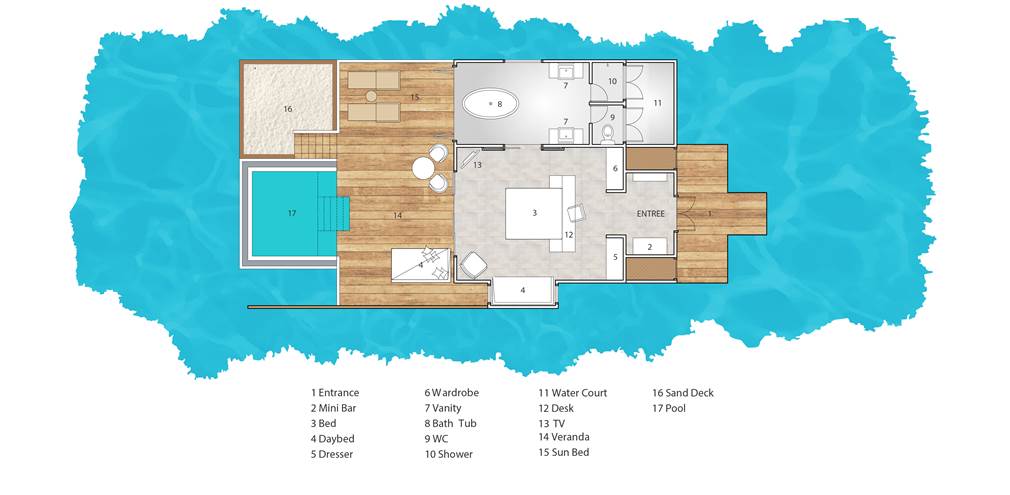 Floor Plan of Dolphin Ocean Suite Sun Siyam Iru Veli